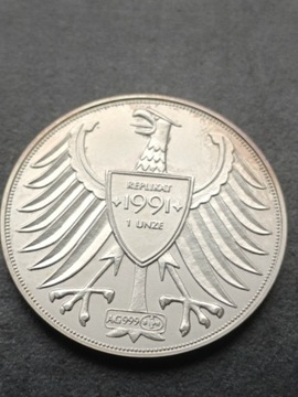 5 marek 1991r. Niemcy Uncja srebra 999