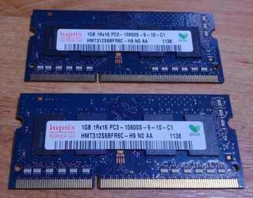 Pamięci PC3-10600 1GB Hynix. 2 sztuki.