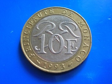 Monako Monaco 10 fr francs franków 1993