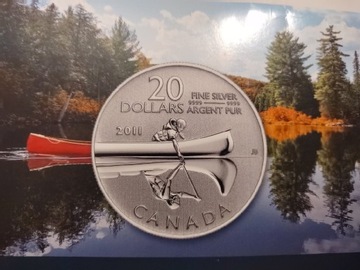 20 USD 1/4 oz 2011 canoe canada silver moneta 