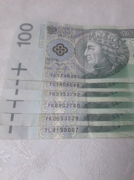 Banknot 100zł x 6 sztuk Seria Zastępcza 1994r.