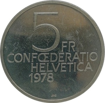 Szwajcaria 5 francs 1978, KM#56