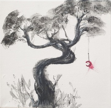 Obraz ręcznie malowany Drzewko 20x20 abstrakcja 