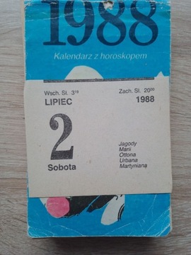 Kartka z kalendarza zdzierak oryginalny rocznik 1988