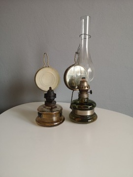 Stara lampa naftowa Lumen z lusterkiem zestaw
