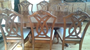 Stół rzeźbiony 8 krzeseł stylizowane