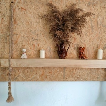 Półka drewniana rustykalna boho na sznurku 110 cm