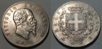 Włochy 5 Lirów 1874