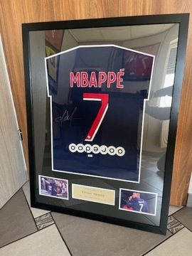 Koszulka Mbappe Autograf podpis PSG rama