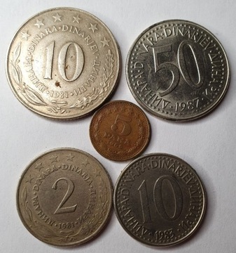 50,10,2 dinara  Jugosławia lata 80-te+5 para 1965