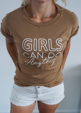 T-shirt bluzka brązowa Girls can do anything 