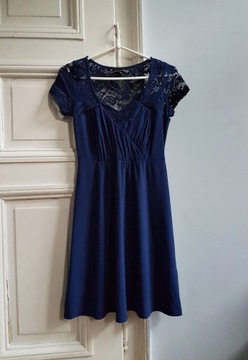 Granatowa sukienka z koronkową górą nowa 36 S
