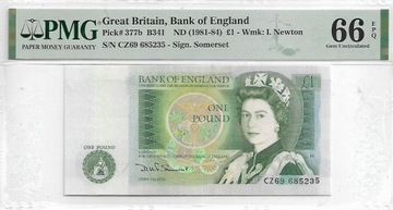 Wielka Brytania banknot jednofuntowy PMG66