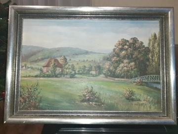 Obraz stary malowany na płycie krajobraz