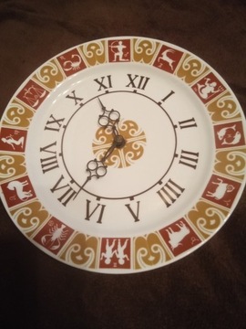 Stary zegar porcelanowy wiszący nakręcany sprawny znaki zodiaku 