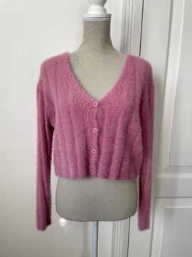 Różowy kardigan sweter włochaty M pull&bear