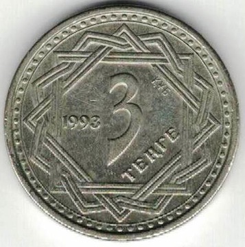 Kazachstan 3 tenge 1993 19,56 mm