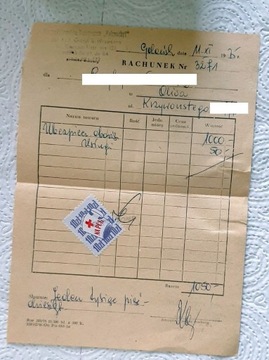 Rachunek Polmozbyt z 1975, znaczek "+10 zł na PCK"