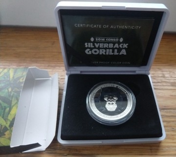 Gorilla Silverback Goryl Color Congo 1oz Ag 2016