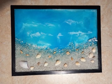 Obraz plaża, morze 3D z żywicy handmade 