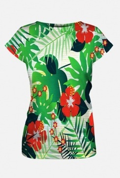 Koszulka t-shirt Damska tropikalne liście kwiaty