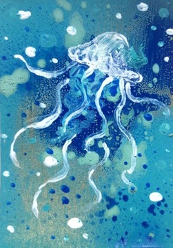 obraz akryl na tekturce 7x10cm morski meduza