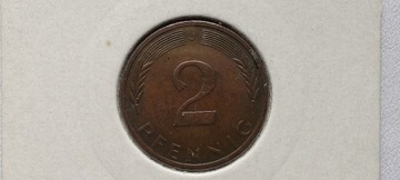 Niemcy 2 fenigi, 1976 rok. Znak menniczy „J”. #S44