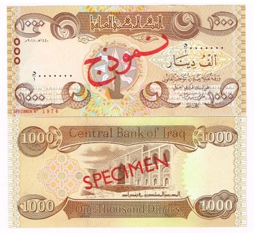 Irak 1000 dinarów 2018 SpecimenP-104  Rzadki UNC