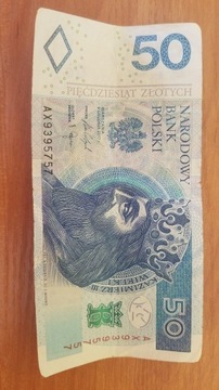 Polska Banknot 50 zł Ładny nr serii AX9395757