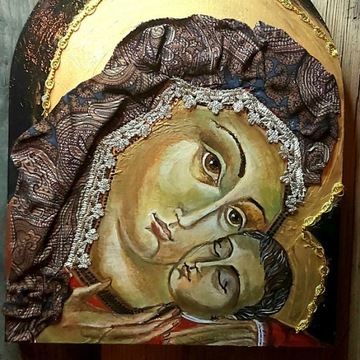 ikona Maryja z Dzieciątkiem, obraz, rękodzieło