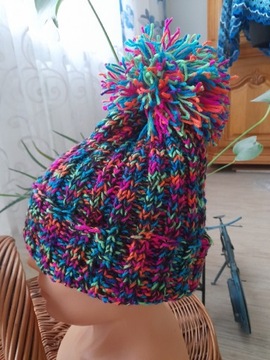 CZAPKA SMERFETKA BEANIE HANDMADE NEONOWA HAND MADE