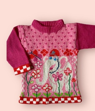 Śliczny różowy sweterek vintage ze słonikiem