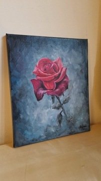 Obraz olejny czerwona róża 30x25