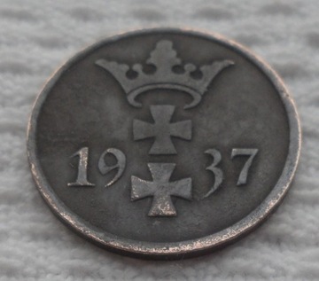 Wolne miasto Danzig Gdańsk 1 fenig pfennig 1937