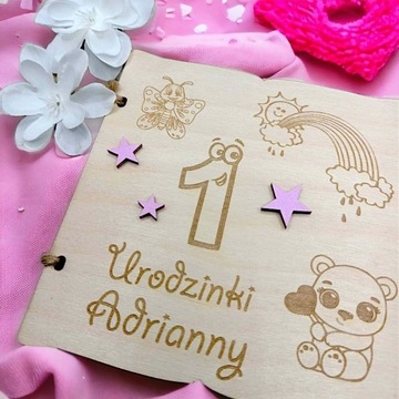 Drewniana kartka urodzinowa roczek pierwsze urodzi