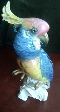Przedwojenna papuga kakadu porcelanowa duża 