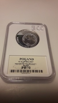 Historia monety NIKE 10zł srebro 2007 NGC GCN PR70