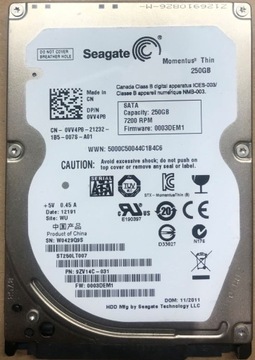 DYSK HDD SATA 2,5" SEAGATE 250GB/7200RPM