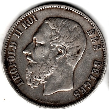 Belgia 5 franków, 1869  r