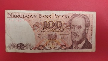 Banknot 100 zł z 1986r, Seria SH