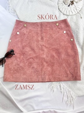 Zamszowa różowa spódniczka skórzana mini krótka