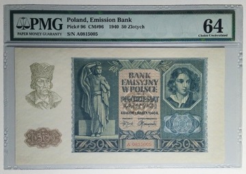 50 złotych 1940 PMG 64