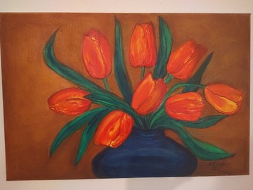 Duży obraz olejny. Tulipany. 60x40 cm