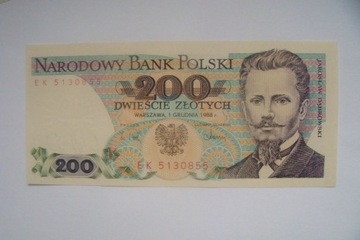 Polska Banknot PRL 200 zł.1988 r.seria EK UNC 