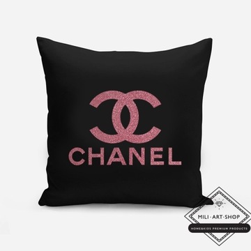 Poduszka czarna z logo CHANEL (glitter pink) 40x40