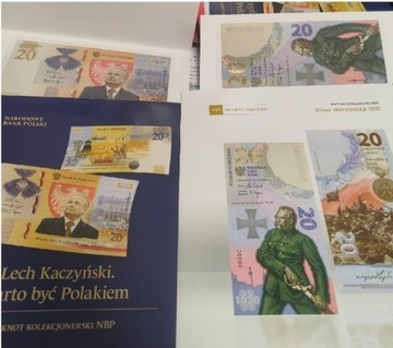 20 zł Bitwa Warszawska + 20 Lech Kaczyński foldery