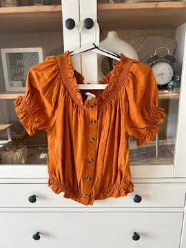 Pomarańczowa bluzka hiszpanka H&M musztardowa top 