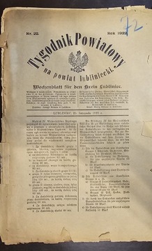 Tygodnik Powiatowy  z 1922 listopad 25 nr. 22
