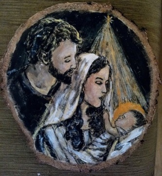 Św.Rodzina obraz na desce ręcz.malowany