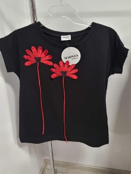 T-shirt bluzka Madnes czarna kwiaty 3d rozm.2